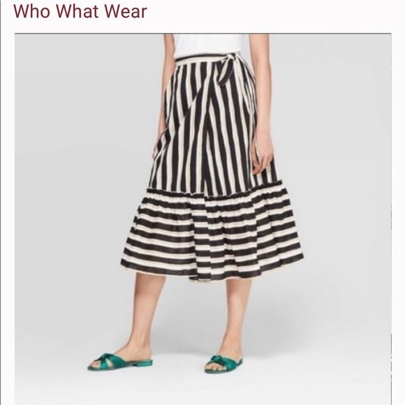 Who What Wear True Wrap Skirt striped Black/White/yellow Size 4 - Picture 15 of 15